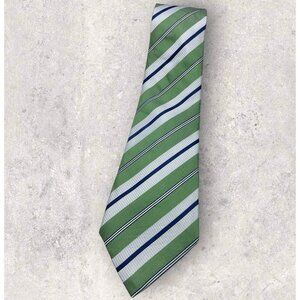 KITON 7fold Silk Tie ITALY XL Green Navy Striped W:4.1" EUC
